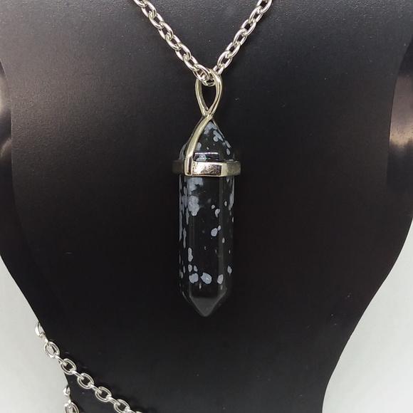 Luny's Emporium Jewelry - Snow Jasper Stone Hexagon Point + 18" Chain